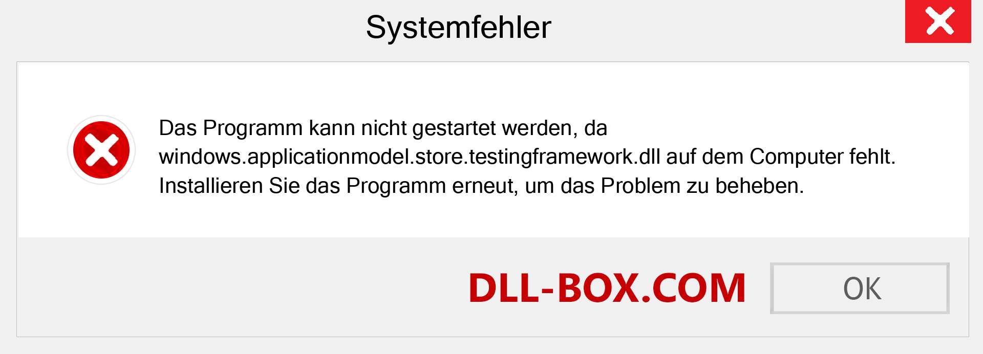 windows.applicationmodel.store.testingframework.dll-Datei fehlt?. Download für Windows 7, 8, 10 - Fix windows.applicationmodel.store.testingframework dll Missing Error unter Windows, Fotos, Bildern